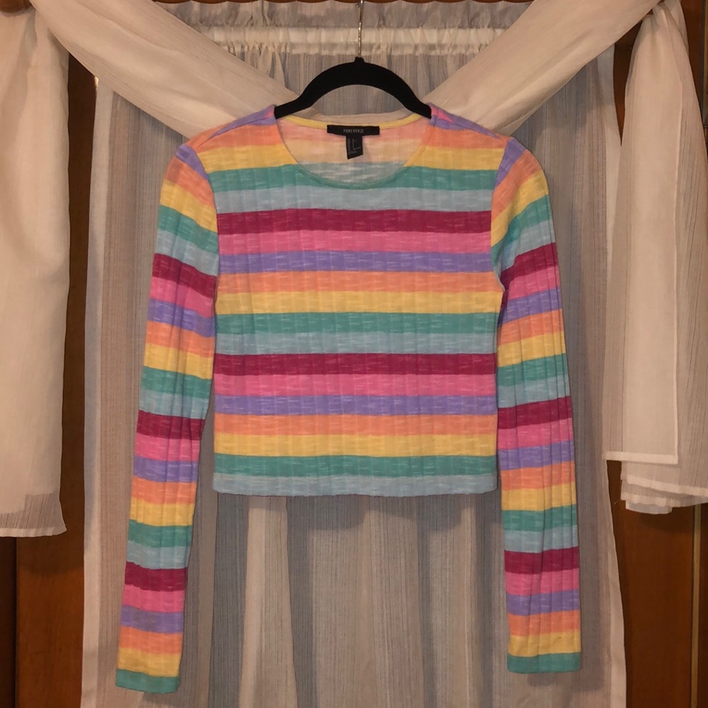 Forever 21 Rainbow Cropped Long Sleeve Top